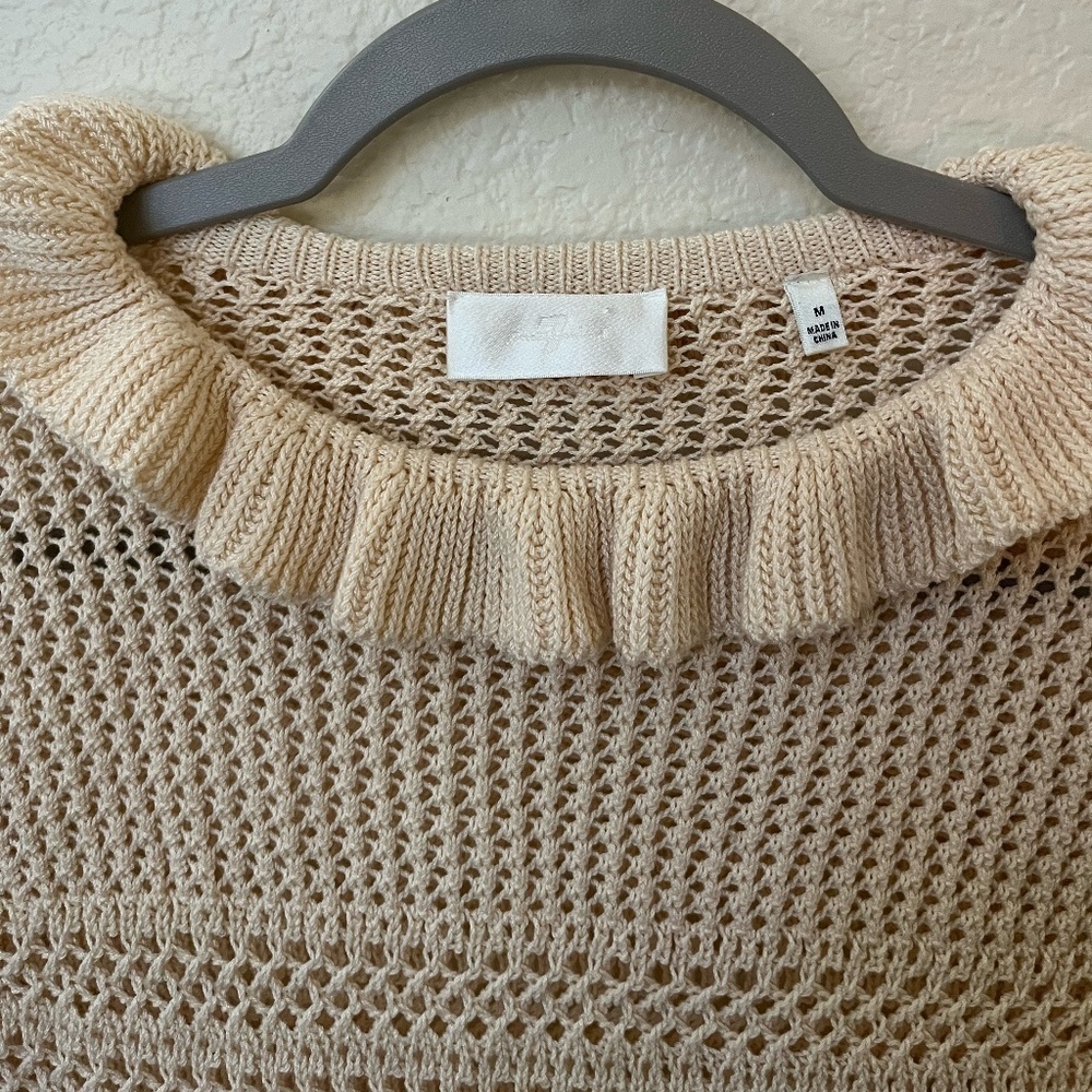 7 FOR ALL MANKIND | Ruffle Neck Long Sleeve Sweater in Heather Oatmeal | Size M - Picture 6 of 14